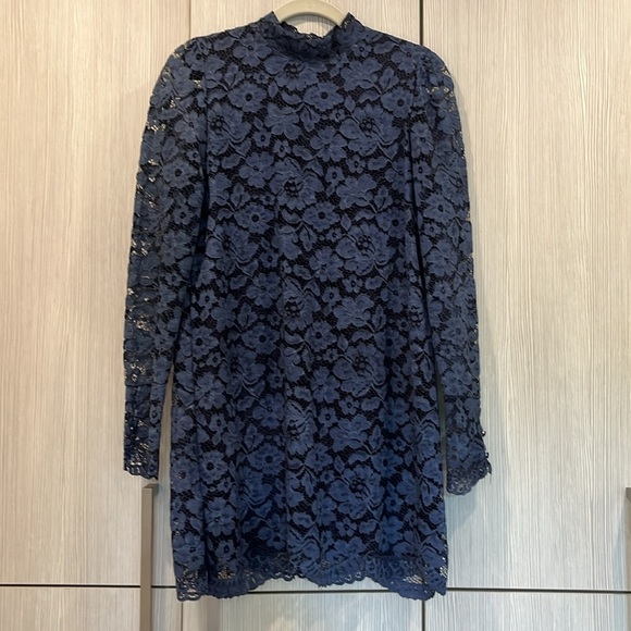 NEW Zara Faded Blue‎ Long Sleeve Lace Mini Dress Romantic Style Size Medium - Picture 5 of 16